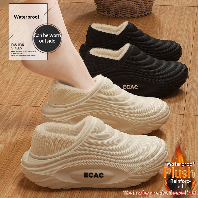 New Warm, Fleece-lined, Thickened Indoor House Slippers With Non-slip, Waterproof Soles