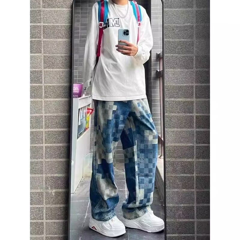 Men's Loose-Fit American-Style Printed Denim Jeans