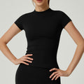 Crew-neck, Form-fitting, Quick-drying, Breathable, Shaping, Stretchy Sports Yoga Short-sleeve Top